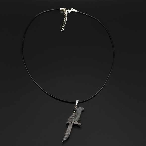 BLACK Wooden Carved Bird Pendant with Beaded Accents on Black Cord Necklace - Picture 3 of 5